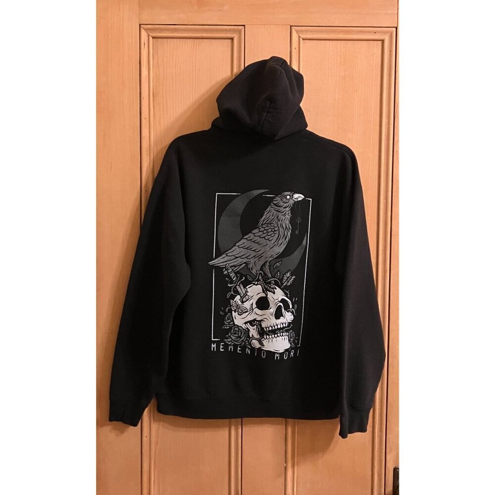 Memento Mori Mens THRASHED Crow Skull Dagger Moon Hoodie Sz. Medium Black AN GDD - Picture 2 of 12
